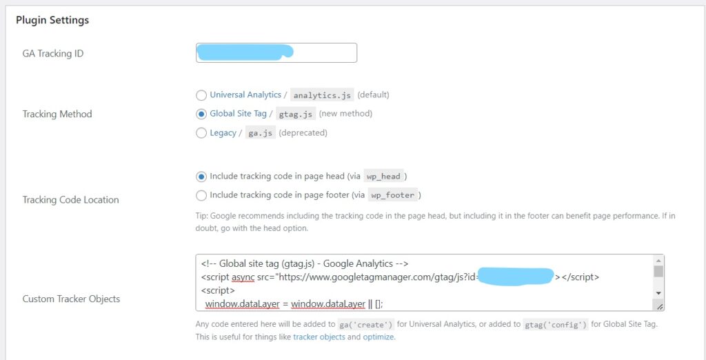 copy and paste tracking code to your WordPress Google Analytics plugin